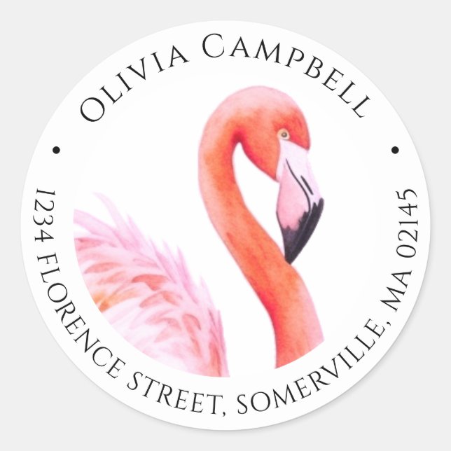 Moderne rosa Flamingo-Rücksendeadresse Runder Aufkleber (Vorderseite)