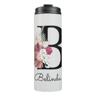 Moderne rosa Floral Initial B Thermosbecher
