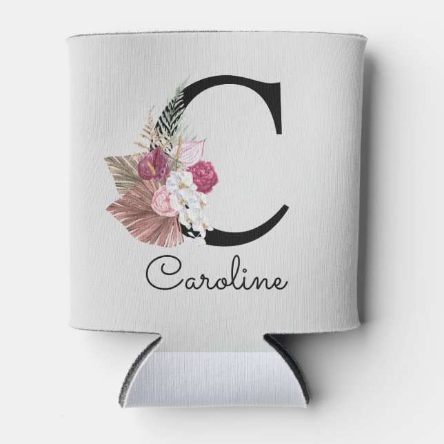 Moderne rosa Floral Initial C Dosenkühler (Vorderseite)