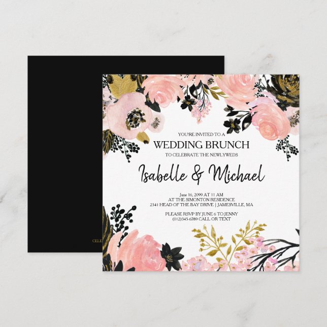 Moderne Rosa Floral Post Hochzeitsseminare Einladu Einladung (Vorne/Hinten)