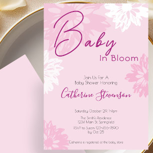 Moderne rosa florale Baby-Blüten-Baby-Party Einladung