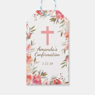 Moderne rosa florale erste Bestätigung Tag Geschenkanhänger