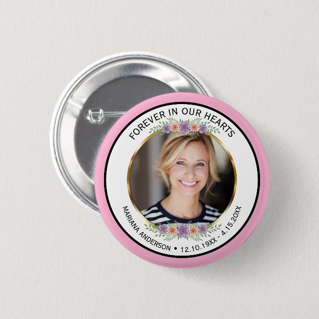 Moderne rosa florale Gedenkfoto  Button (Vorne & Hinten)