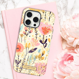 Moderne rosa florale Glitter-Chic personalisierte iPhone 15 Pro Max Hülle