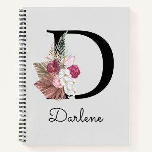 Moderne rosa florale Initiale D Notizbuch