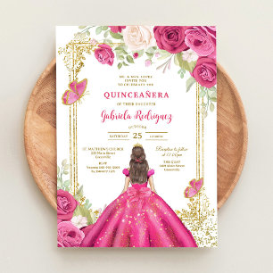 Moderne rosa florale Quinceanera-Einladung Einladung