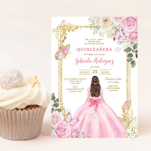 Moderne rosa florale Quinceanera-Einladung Einladung