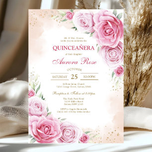 Moderne rosa florale Quinceanera-Einladung Einladung