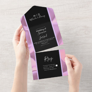 Moderne rosa Folie schwarze glänzende Hochzeit  All In One Einladung