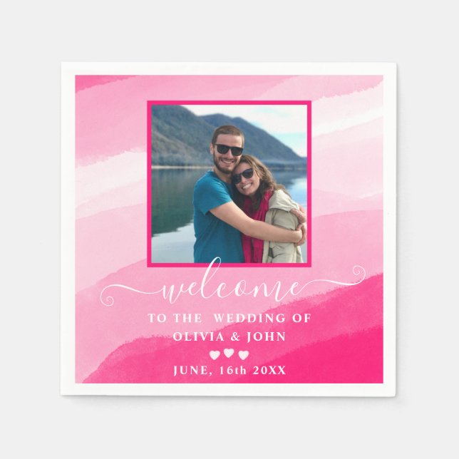 Moderne Rosa Foto Hochzeit Serviette (Vorderseite)