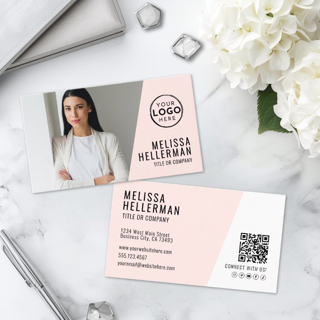 Moderne Rosa Foto Visitenkarte (Modern Blush Pink Photo Business Card )