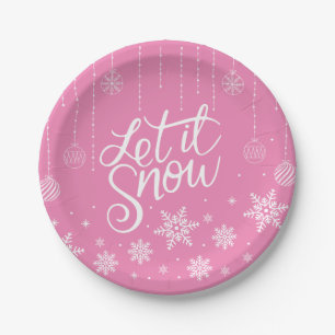 Moderne rosa Frohe Weihnachten Schneeflocken Pappteller