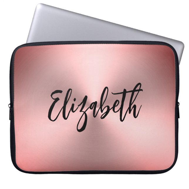 Moderne rosa gebürstete Metal Look Script Name Laptopschutzhülle (Vorderseite)