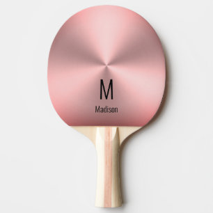 Moderne rosa gebürstete Metalle mit Namen und Mono Tischtennis Schläger