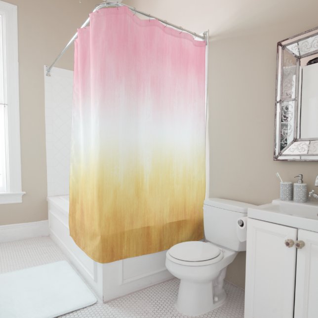 Moderne rosa gelbe Pinselstriche Ombre Duschvorhang (Beispiel)