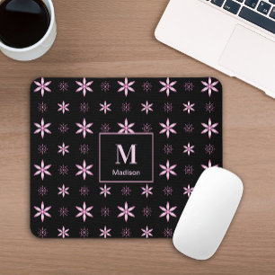 Moderne rosa geometrische florale Monogramm-Mauspa Mousepad