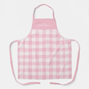 Moderne rosa Gingham-Skriptbezeichnung Schürze