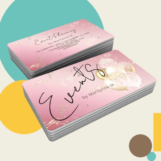 Moderne rosa Glitzer Balloons Business Card Visitenkarte (Von Creator hochgeladen)