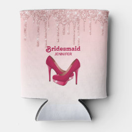 Moderne rosa Glitzer Tropfen & High Heels Bridesma Dosenkühler