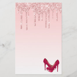 Moderne rosa Glitzer-Tropfen & High Heels Briefpapier