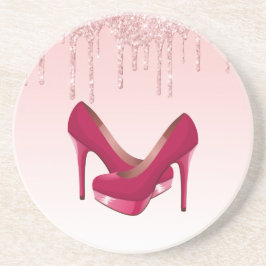 Moderne rosa Glitzer-Tropfen & High Heels Getränkeuntersetzer