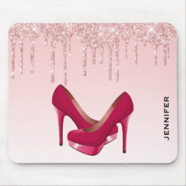 Moderne rosa Glitzer-Tropfen & High Heels Mousepad