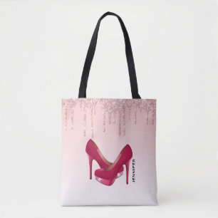 Moderne rosa Glitzer-Tropfen & High Heels Tasche