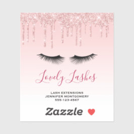 Moderne rosa Glitzer Tropfen und Black Eyelashes B Aufkleber