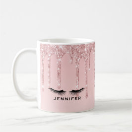 Moderne rosa Glitzer Tropfen und Black Eyelashes Kaffeetasse