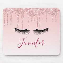 Moderne rosa Glitzer Tropfen und Black Eyelashes Mousepad