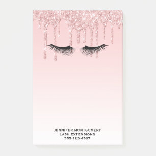 Moderne rosa Glitzer Tropfen und Black Eyelashes Post-it Klebezettel