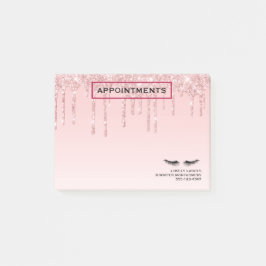 Moderne rosa Glitzer Tropfen und Black Eyelashes Post-it Klebezettel