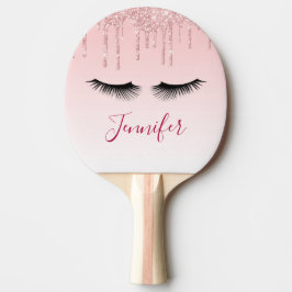 Moderne rosa Glitzer Tropfen und Black Eyelashes Tischtennis Schläger