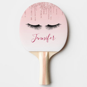 Moderne rosa Glitzer Tropfen und Black Eyelashes Tischtennis Schläger