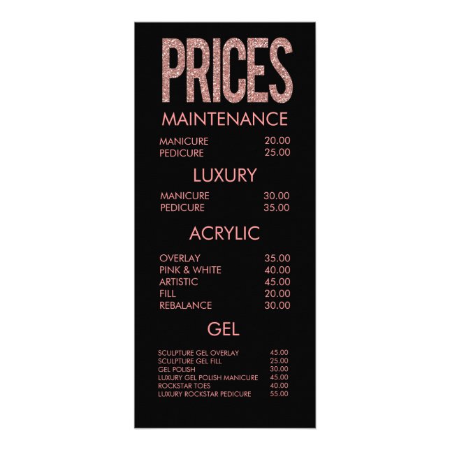 Moderne rosa Glitzer Typografy Salon Menu Cards Werbekarte (Vorne)