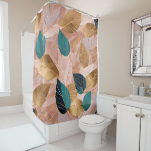 Moderne Rosa Gold Boho Blätter Collection Duschvorhang
