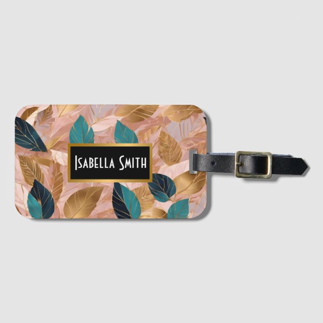 Moderne Rosa Gold Boho Blätter Collection Gepäckanhänger (Vorderseite (Horizontal))