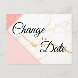 Moderne rosa Gold-Glitzer-Marmor ändert das Datum Postkarte