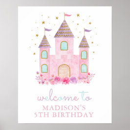 Moderne Rosa Gold Prinzessin Burg Geburtstag Willk Poster
