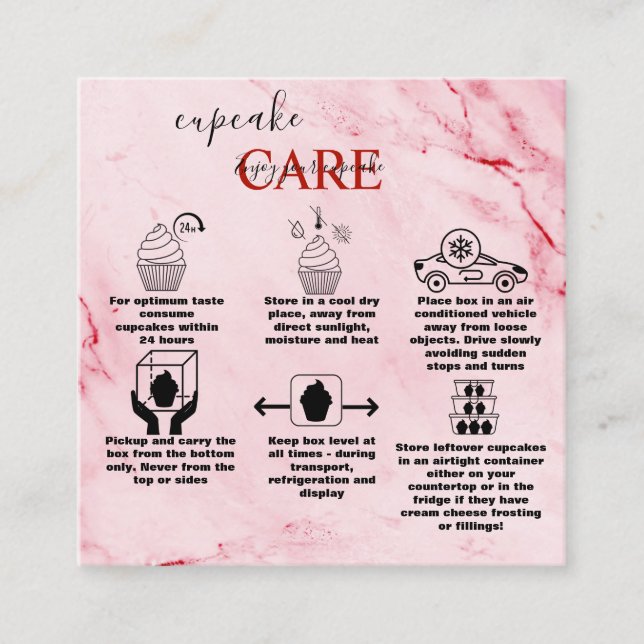 Moderne rosa goldene Farbe Cupcake Pflege Quadratische Visitenkarte (Vorderseite)
