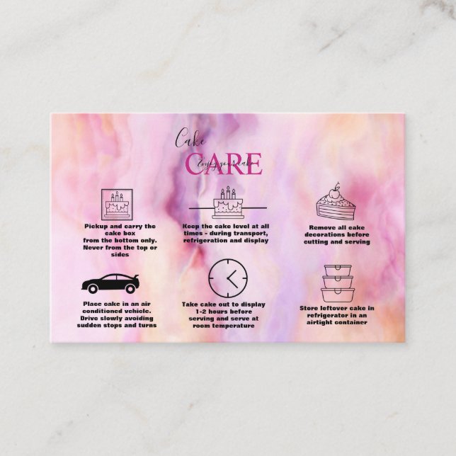 Moderne rosa goldene Watercolor Cake Care Visitenkarte (Vorderseite)
