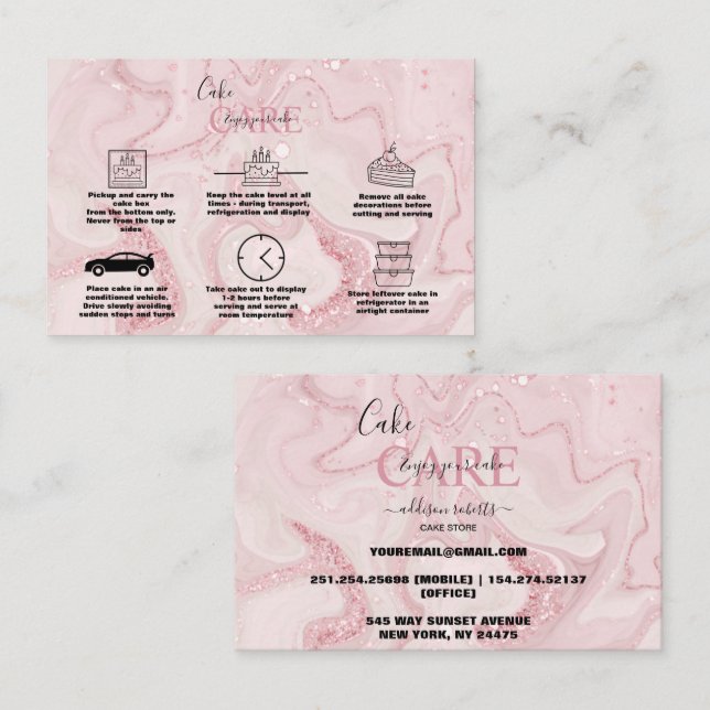 Moderne rosa goldene Watercolor Cake Care Visitenkarte (Vorne/Hinten)