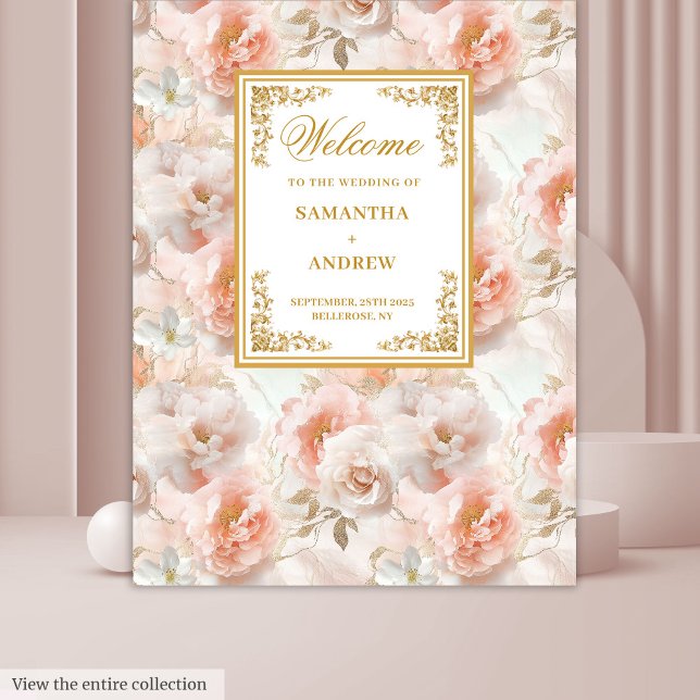 Moderne rosa goldfarbene Hochzeitskulisse Wandteppich (Modern dusty pink gold floral wedding backdrop)
