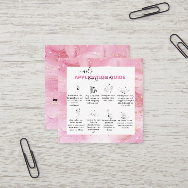Moderne rosa goldfarbene Nagelanwendung Quadratische Visitenkarte (Vorderseite/Rückseite Beispiel)