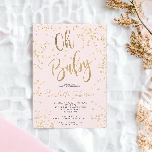 Moderne rosa Goldfolie Konfetti oh Babydusche Einladung (Modern pink gold foil confetti oh baby shower invitation)
