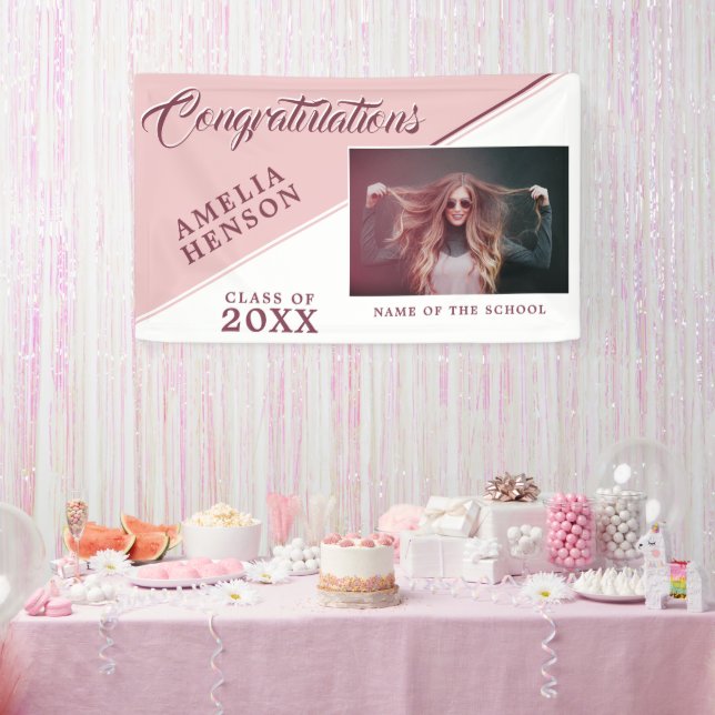 Moderne rosa Graduate Foto Graduate Party  Banner (Party)