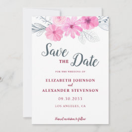 Moderne rosa graue Aquarellfarben Blume Frühjahrsh Save The Date