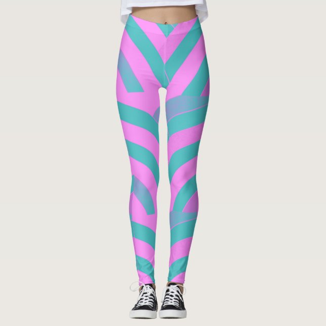 Moderne rosa/grüne Chevronen Leggings (Vorderseite)