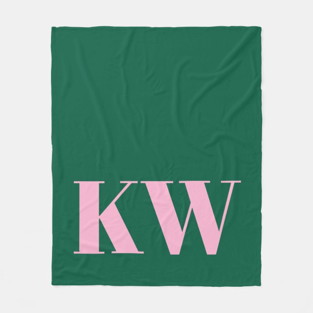 Moderne rosa-grüne Monogramm-Initialen personalisi Fleecedecke (Vorderseite)