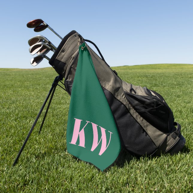 Moderne rosa grüne Monogramm-Initialen personalisi Golfhandtuch (Gras)